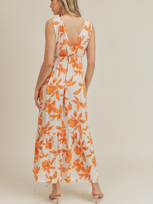 Clementina Maxi Dress (Orange/White)