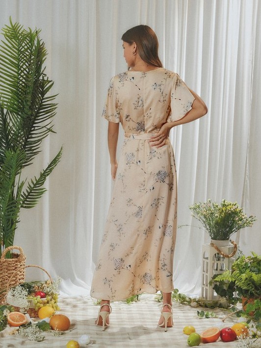 Monica Satin Dress (Blush Floral)