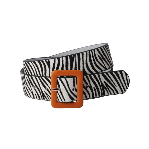 Zebra Print Leather Belt (Black/White)