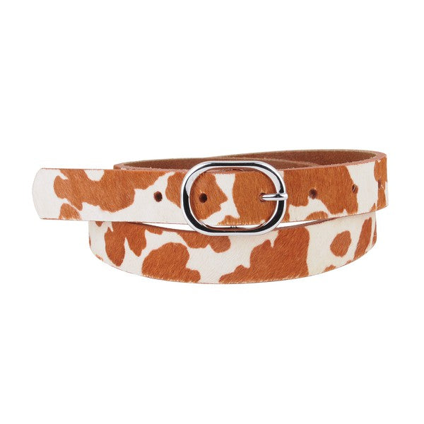Cow Print Leather Belt (Brown)