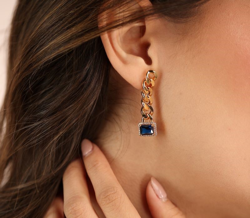 Blue Stone Chain Earrings