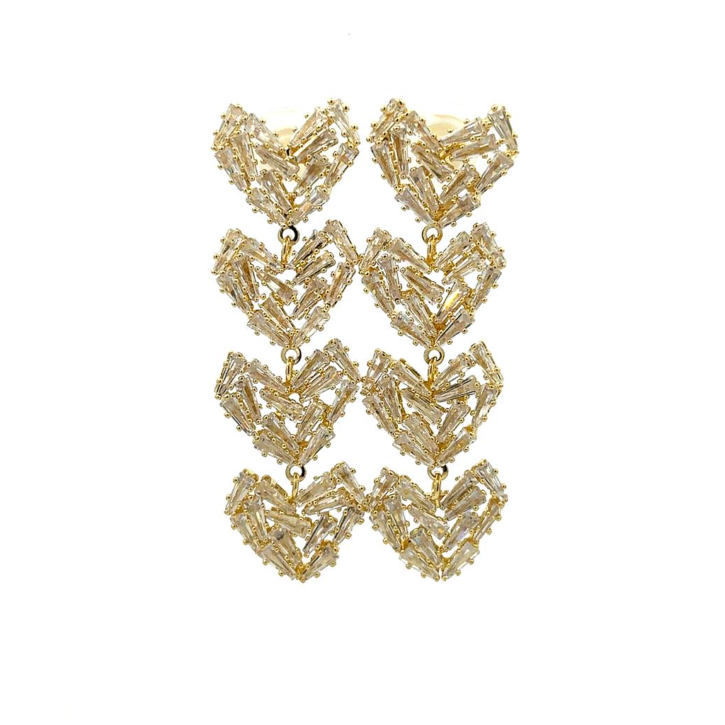Drop Heart Earrings (Gold CZ)